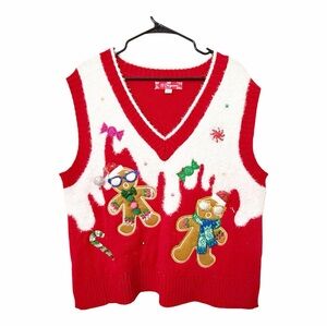 Christmas Sweater Vest by 33 Degrees Gingerbread Man Womens XL